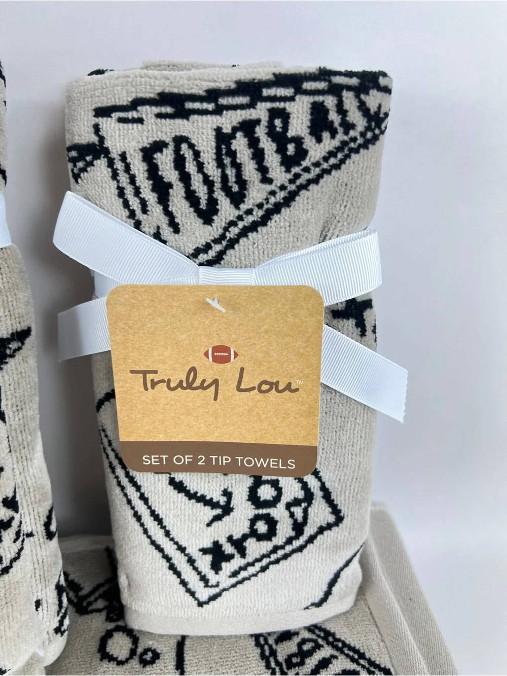 Truly Lou Bath Towels Fun Football Design Black Tan Soft Velour Cotton 6 Pc NEW